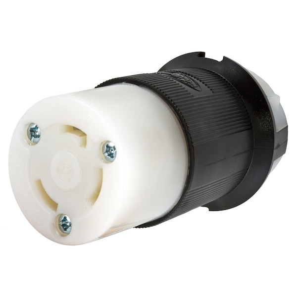Locking Connector, L25-30R, 30 A, 240V AC, Single Phase, 2 Pole, Black, White